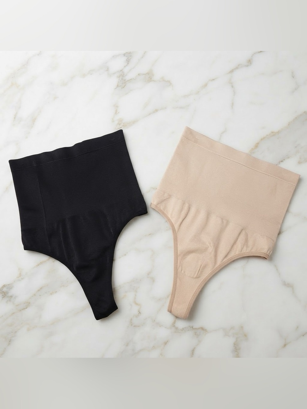 La Express Set Of 2 Seamless Shapewear Thongs Black Beige High Waist Size S/M